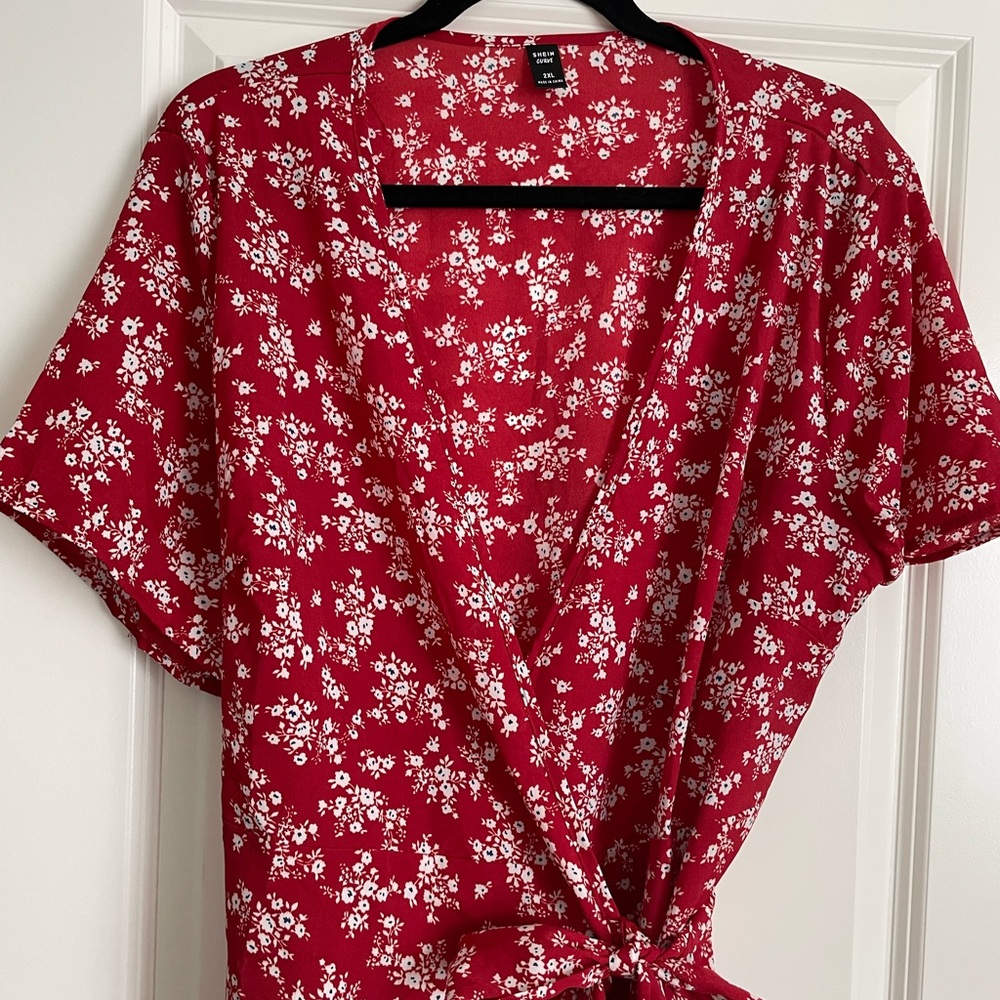 Beautiful red floral wrap maxi dress